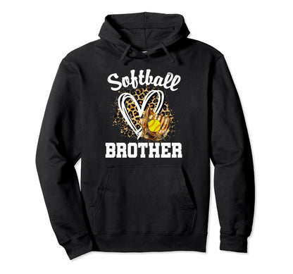 Softball Brother Leopard Heart Hoodie - Unique Graphic for Adults - T-Shirt, Sweatshirt, Hoodie
