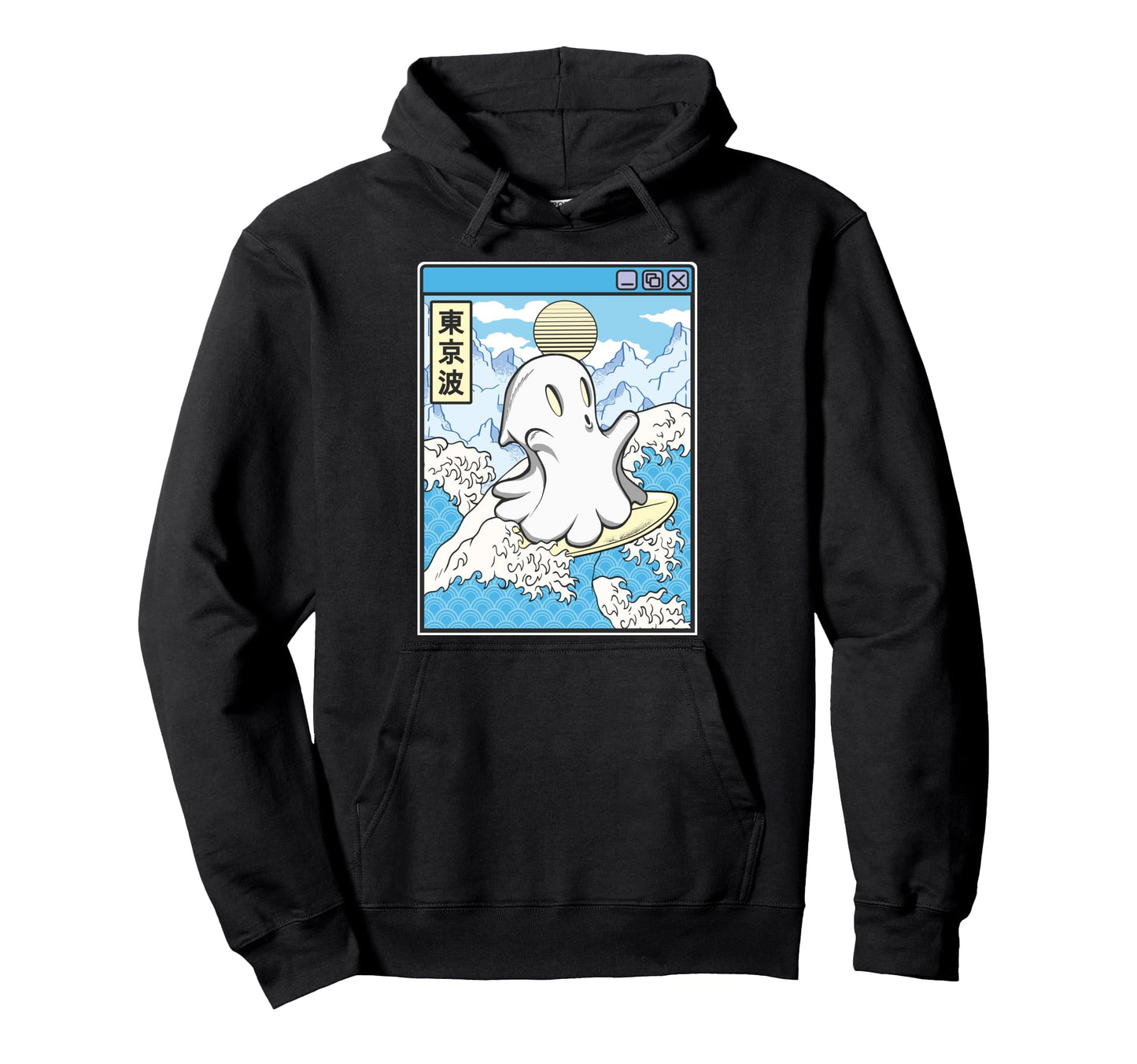 Surfing Ghost Japanese Waves Anime Hoodie - Unique Graphic Men Women - T-Shirt, Sweatshirt, Hoodie