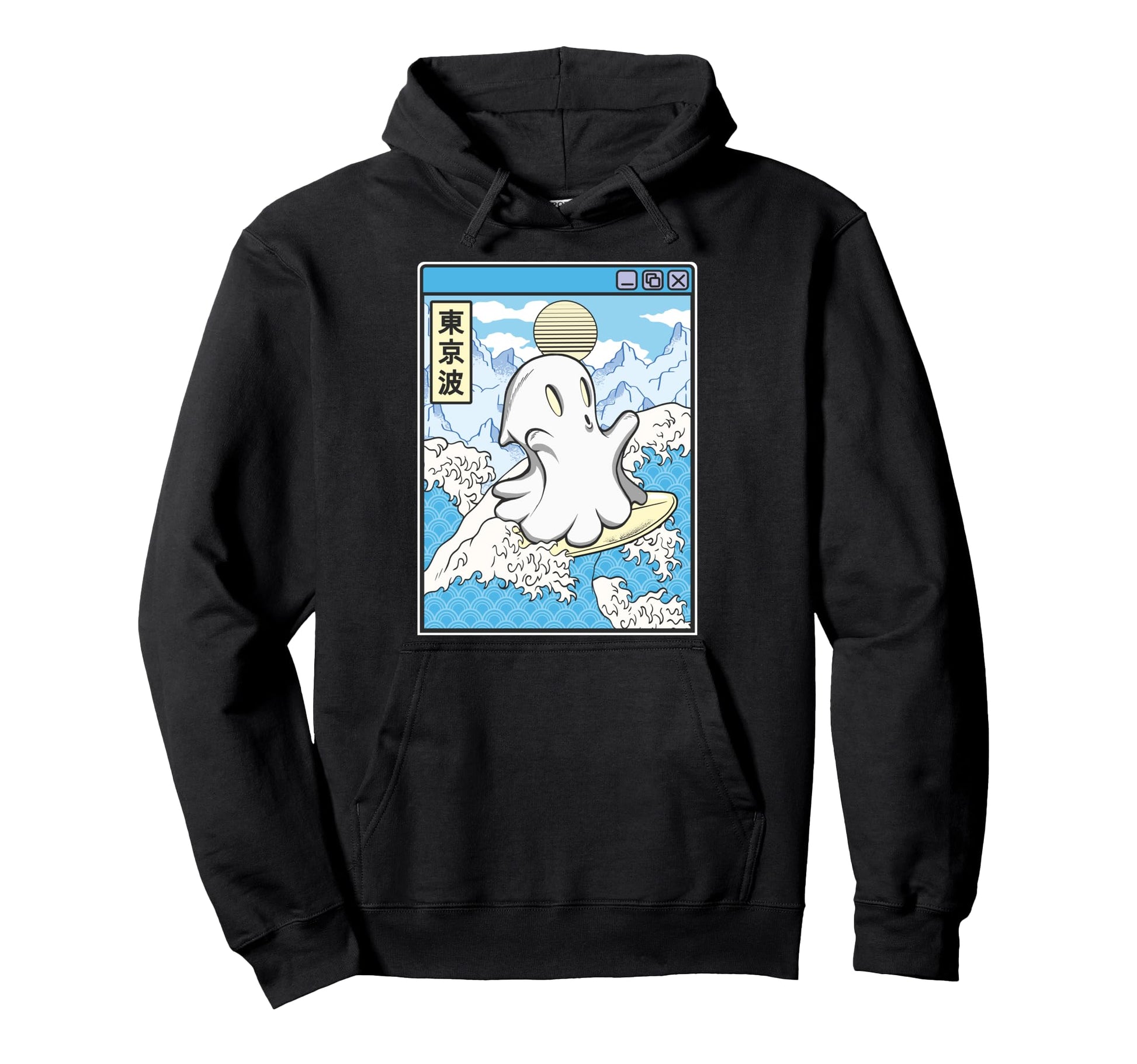 Surfing Ghost Japanese Waves Anime Hoodie - Unique Graphic Men Women - T-Shirt, Sweatshirt, Hoodie
