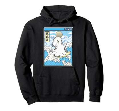 Surfing Ghost Japanese Waves Anime Hoodie - Unique Graphic Men Women - T-Shirt, Sweatshirt, Hoodie