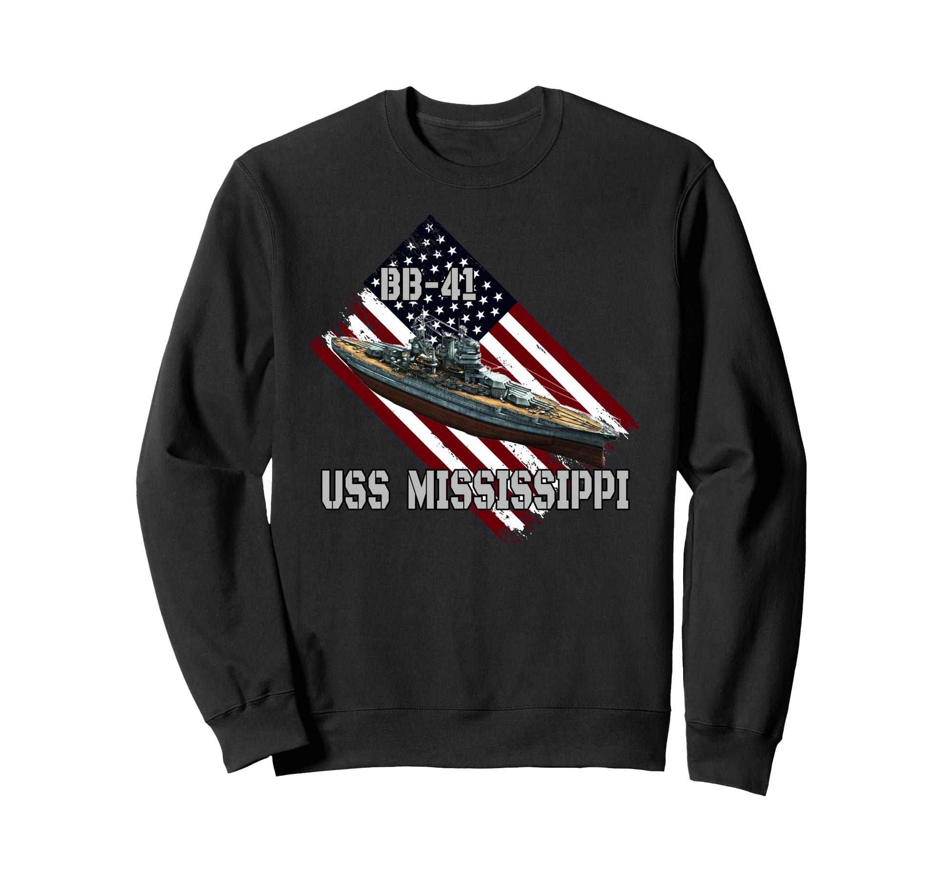 Battleship Uss Mississippi Bb 41 Combat Sweatshirt - Trendy Graphic Unisex - T-Shirt, Sweatshirt, Hoodie