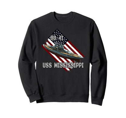 Battleship Uss Mississippi Bb 41 Combat Sweatshirt - Trendy Graphic Unisex - T-Shirt, Sweatshirt, Hoodie