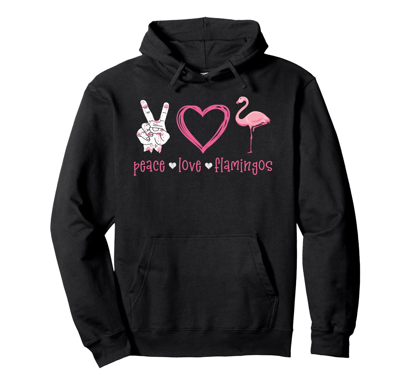 Peace Love Flamingo Hand Sign Heart Hoodie - Unique Graphic for Adults - T-Shirt, Sweatshirt, Hoodie