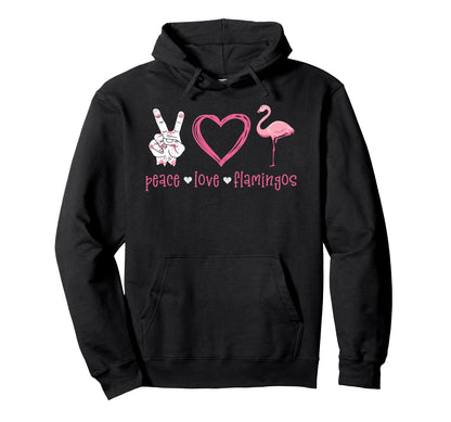 Peace Love Flamingo Hand Sign Heart Hoodie - Unique Graphic for Adults - T-Shirt, Sweatshirt, Hoodie