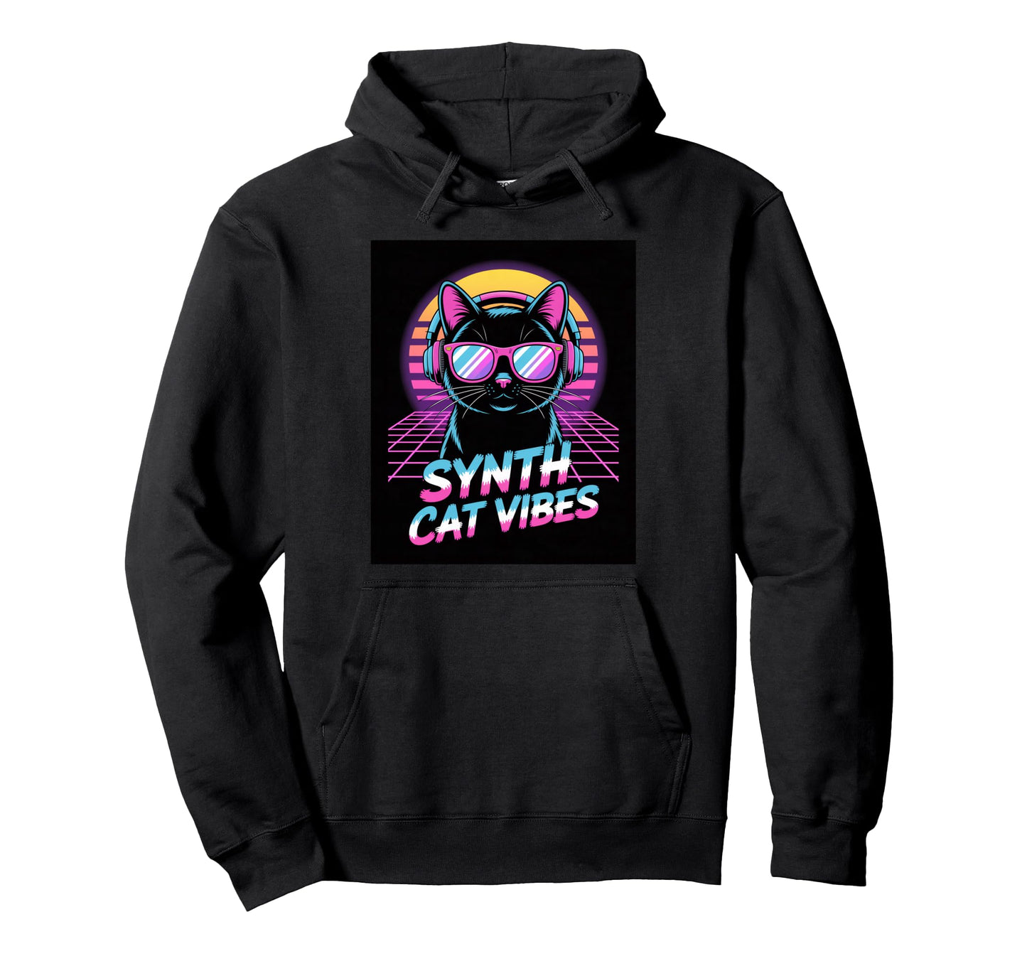 Synth Cat Vibes 80S Synthwave Hoodie - Streetwear Style for Adults - T-Shirt, Sweatshirt, Hoodie