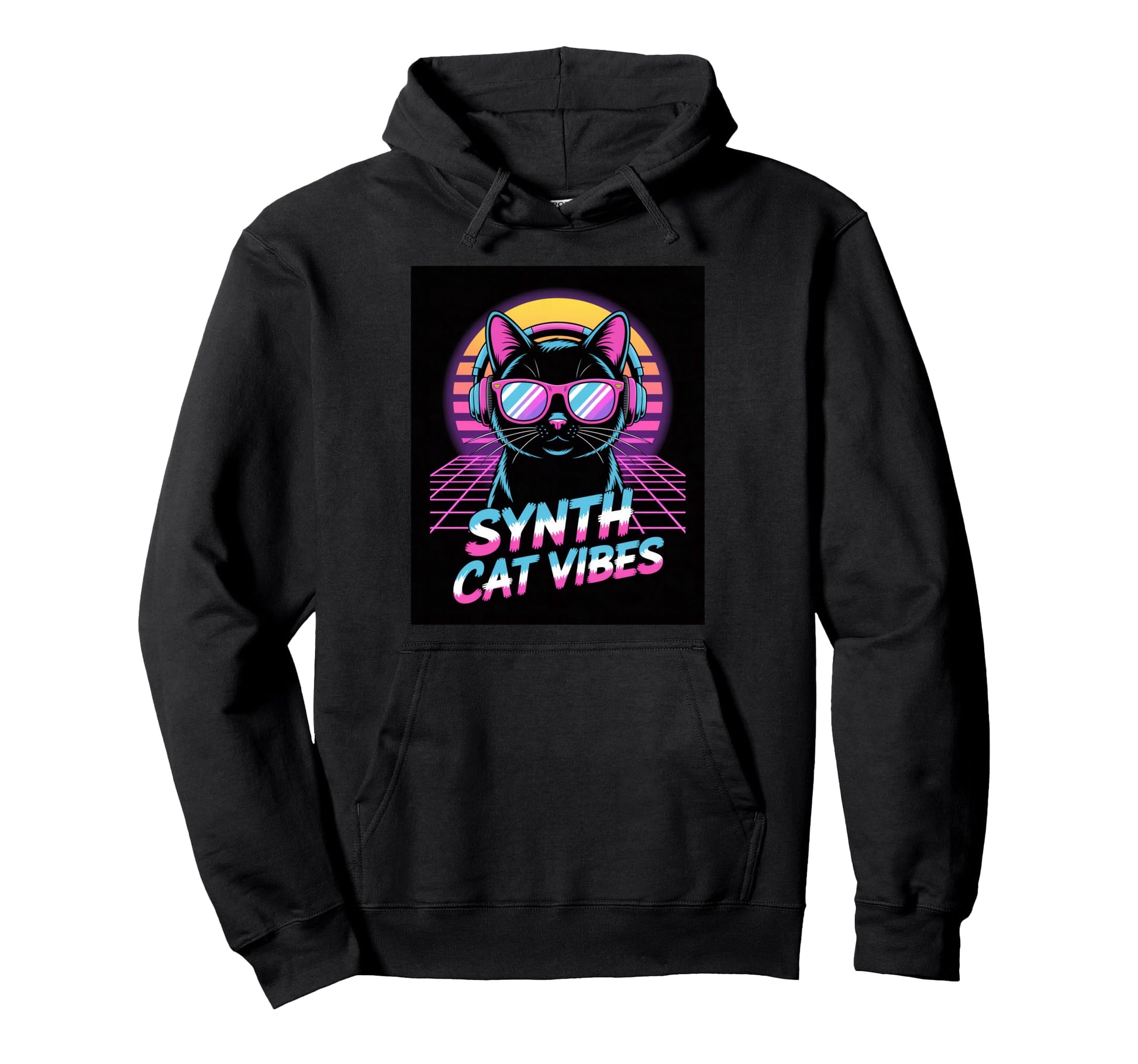 Synth Cat Vibes 80S Synthwave Hoodie - Streetwear Style for Adults - T-Shirt, Sweatshirt, Hoodie