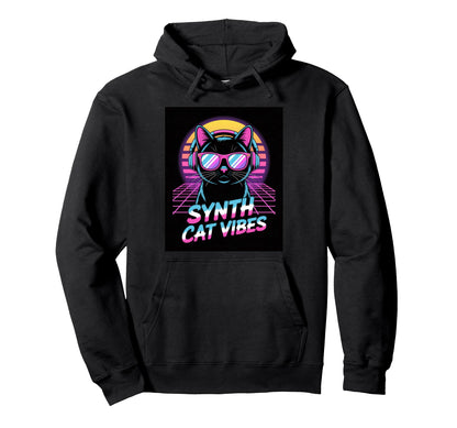 Synth Cat Vibes 80S Synthwave Hoodie - Streetwear Style for Adults - T-Shirt, Sweatshirt, Hoodie