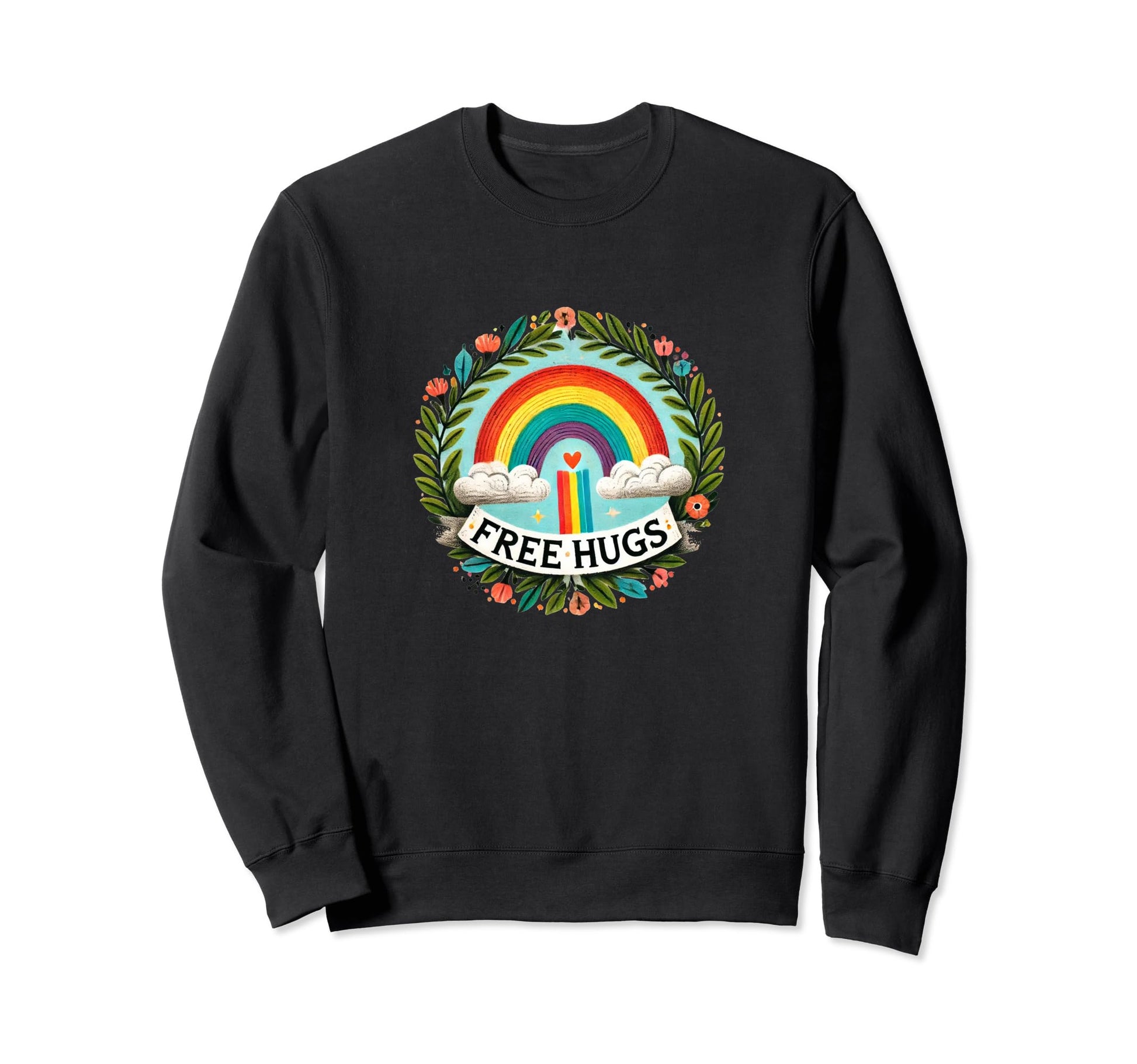 Free Hugs Rainbow Illustration Sweatshirt - Minimalist Print Men Women - T-Shirt, Sweatshirt, Hoodie