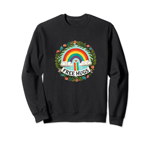 Free Hugs Rainbow Illustration Sweatshirt - Minimalist Print Men Women - T-Shirt, Sweatshirt, Hoodie
