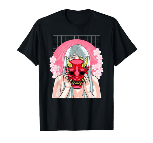 Hannya Mask Vaporwave Japanese T-Shirt - Aesthetic Graphic Men Women - T-Shirt, Sweatshirt, Hoodie