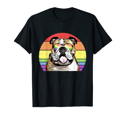 Lgbtq Bulldog Dog Rainbow Love Pride T-Shirt - Fun Novelty Design Unisex - T-Shirt, Sweatshirt, Hoodie