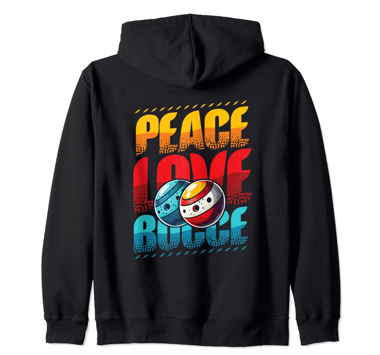 Peace Love Bocce Ball Enthusiast Hoodie - Aesthetic Graphic for Adults - T-Shirt, Sweatshirt, Hoodie