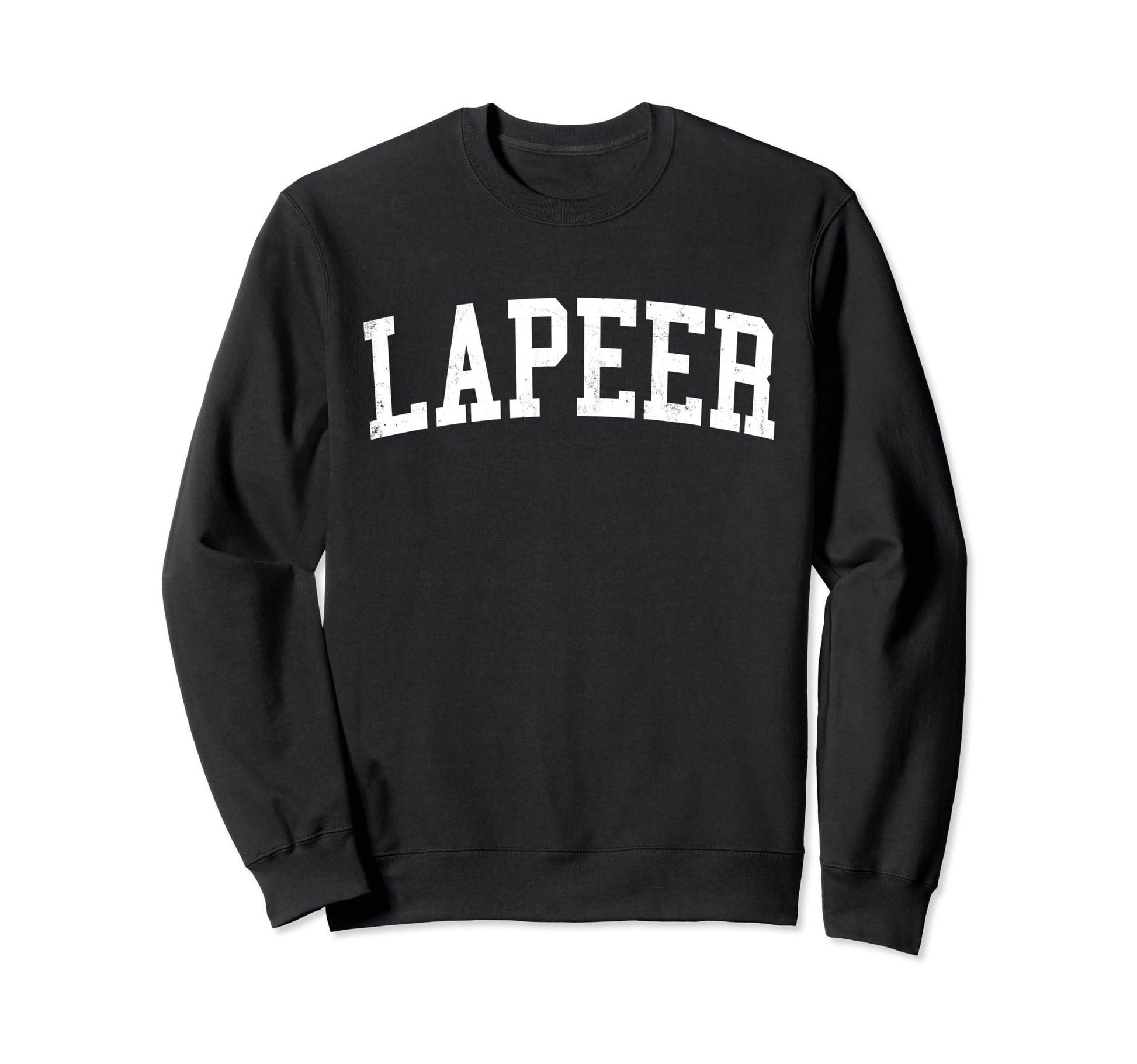 Lapeer Mi Distressed White Varsity Sweatshirt - Unique Graphic Unisex - T-Shirt, Sweatshirt, Hoodie