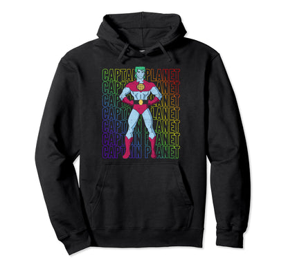 Captain Planet Hero Rainbow Text Stack Hoodie - Unique Graphic Unisex - T-Shirt, Sweatshirt, Hoodie