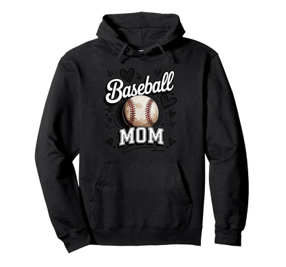 Baseball Mom Hearts Ballpark Game Hoodie - Casual Everyday Wear for Adults - T-Shirt, Sweatshirt, Hoodie
