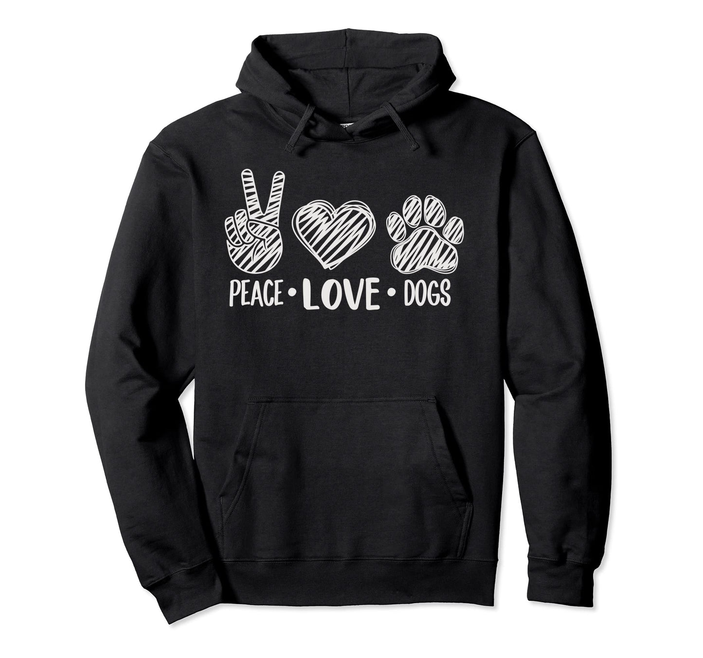 Dog Lover Motif Peace Love Dogs Hoodie - Graphic Print Men Women - T-Shirt, Sweatshirt, Hoodie