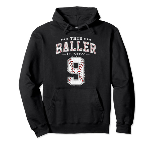 9 Years Old Birthday Baseball Theme Hoodie - Minimalist Print Men Women - T-Shirt, Sweatshirt, Hoodie