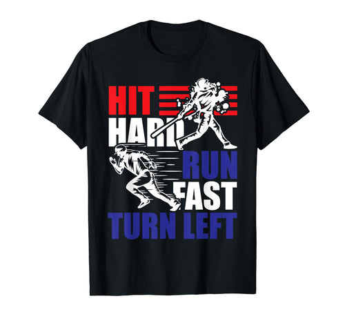 American Flag Baseball Hit Hard Run T-Shirt - Fun Novelty Design Men Women - T-Shirt, Sweatshirt, Hoodie