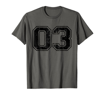 Number 03 Varsity Distressed Sport Team T-Shirt - Graphic Print Unisex - T-Shirt, Sweatshirt, Hoodie