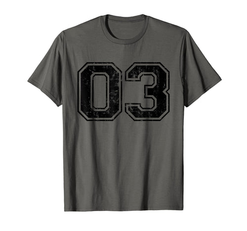 Number 03 Varsity Distressed Sport Team T-Shirt - Graphic Print Unisex - T-Shirt, Sweatshirt, Hoodie