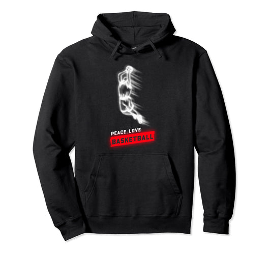 Peace Love Basketball Fans Basketball Hoodie - Graphic Print for Adults - T-Shirt, Sweatshirt, Hoodie