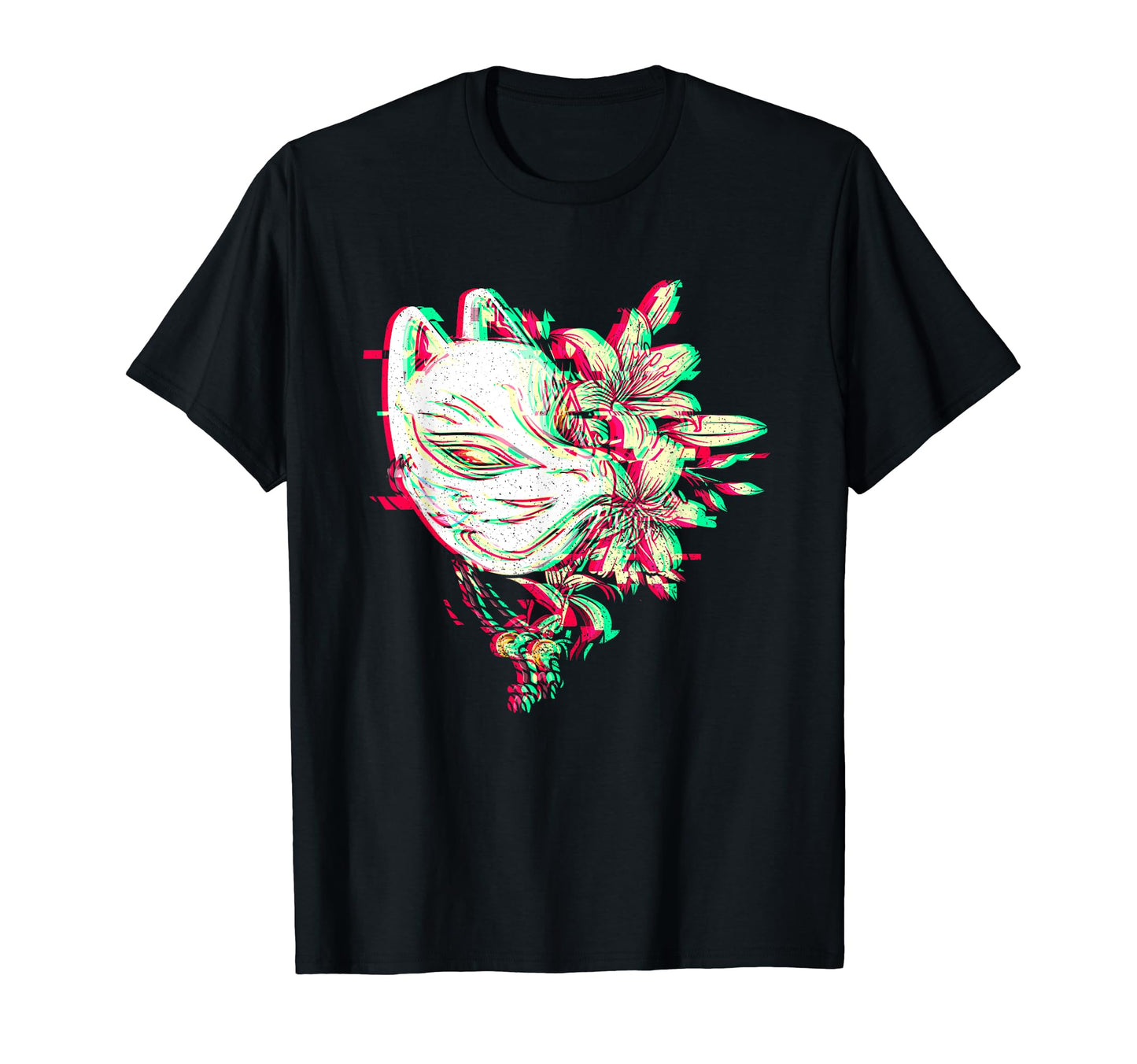 Kitsune Mask Glitch Anime Japan T-Shirt - Aesthetic Graphic for Adults - T-Shirt, Sweatshirt, Hoodie