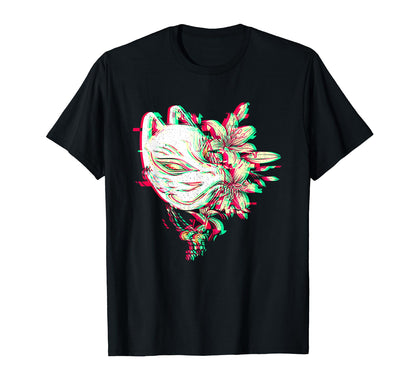 Kitsune Mask Glitch Anime Japan T-Shirt - Aesthetic Graphic for Adults - T-Shirt, Sweatshirt, Hoodie