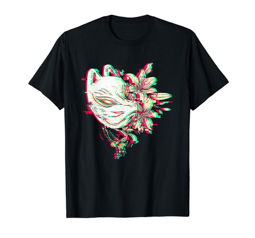 Kitsune Mask Glitch Anime Japan T-Shirt - Aesthetic Graphic for Adults - T-Shirt, Sweatshirt, Hoodie