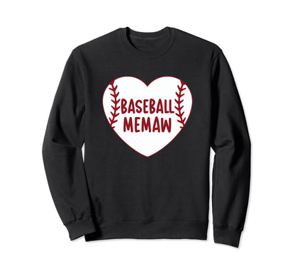 Baseball Memaw Heart Baseball Grandma Sweatshirt - Unique Graphic Unisex - T-Shirt, Sweatshirt, Hoodie