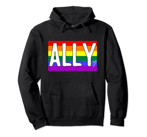 Proud Ally Lgbtqa Gay Pride Rainbow Hoodie - Minimalist Print for Adults - T-Shirt, Sweatshirt, Hoodie