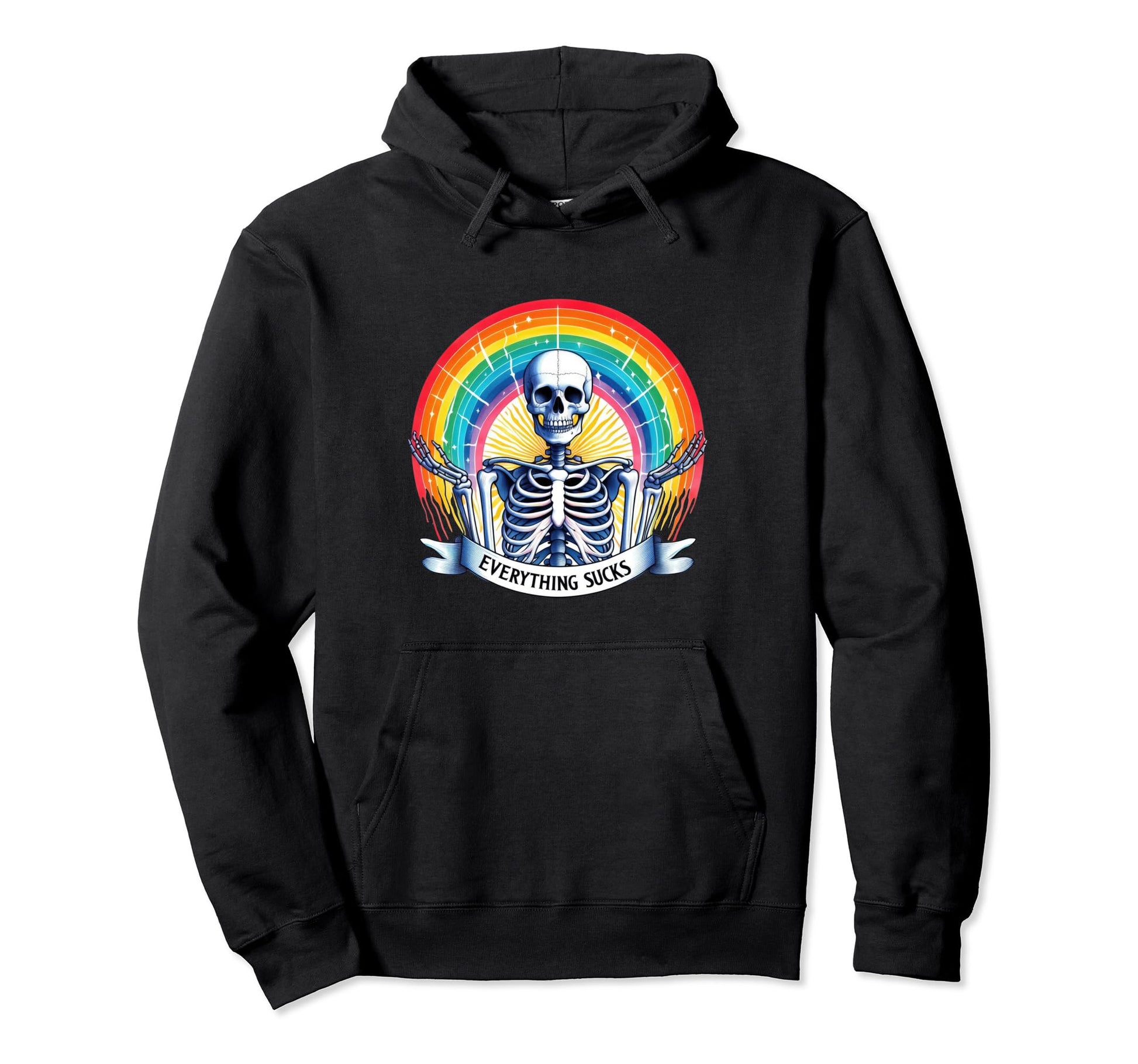 Skeleton Rainbow Everything Sucks Hoodie - Casual Everyday Wear Men Women - T-Shirt, Sweatshirt, Hoodie