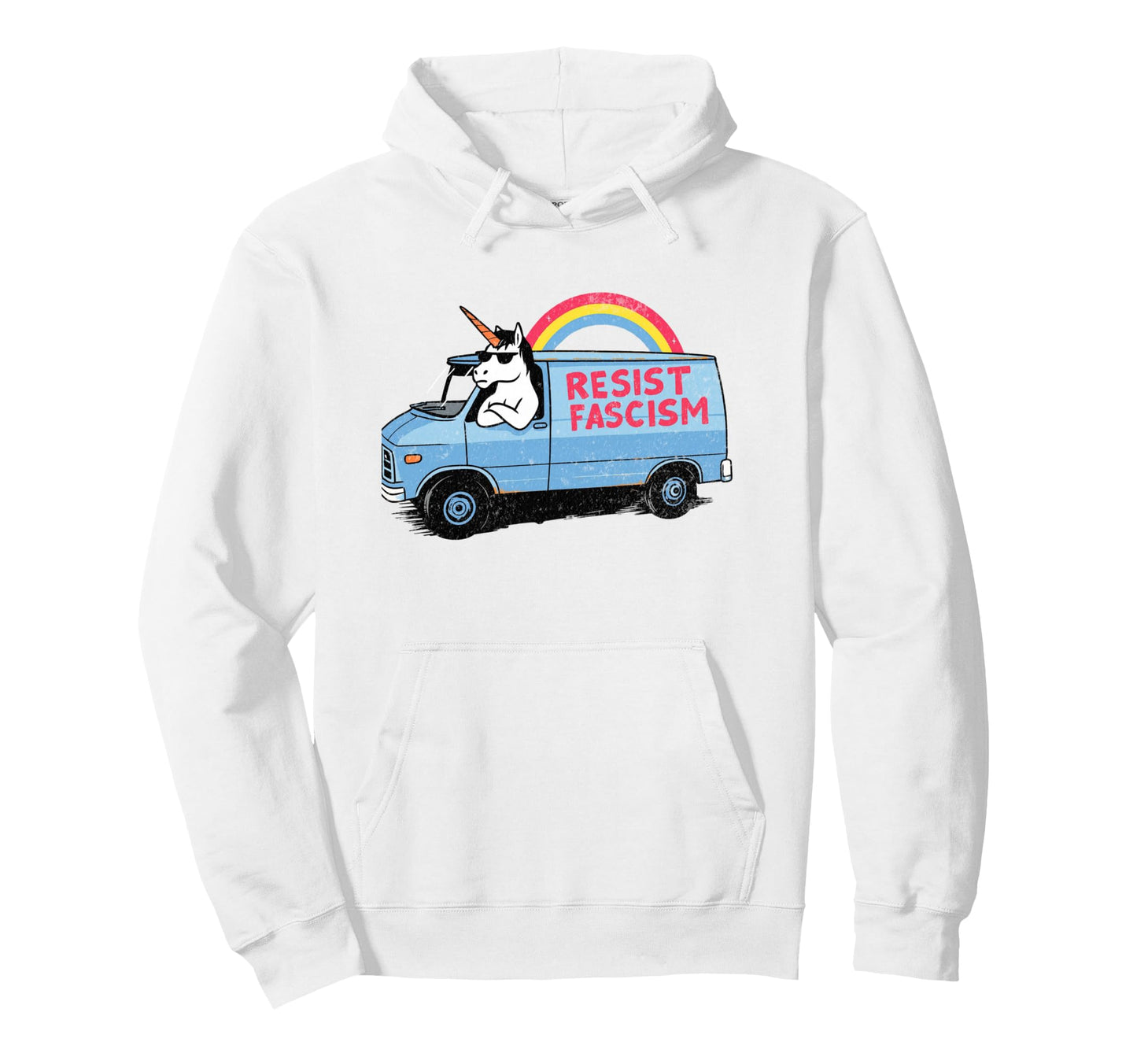 Unicorn Resist Fascism Groovy Rainbow Hoodie - Minimalist Print Men Women - T-Shirt, Sweatshirt, Hoodie