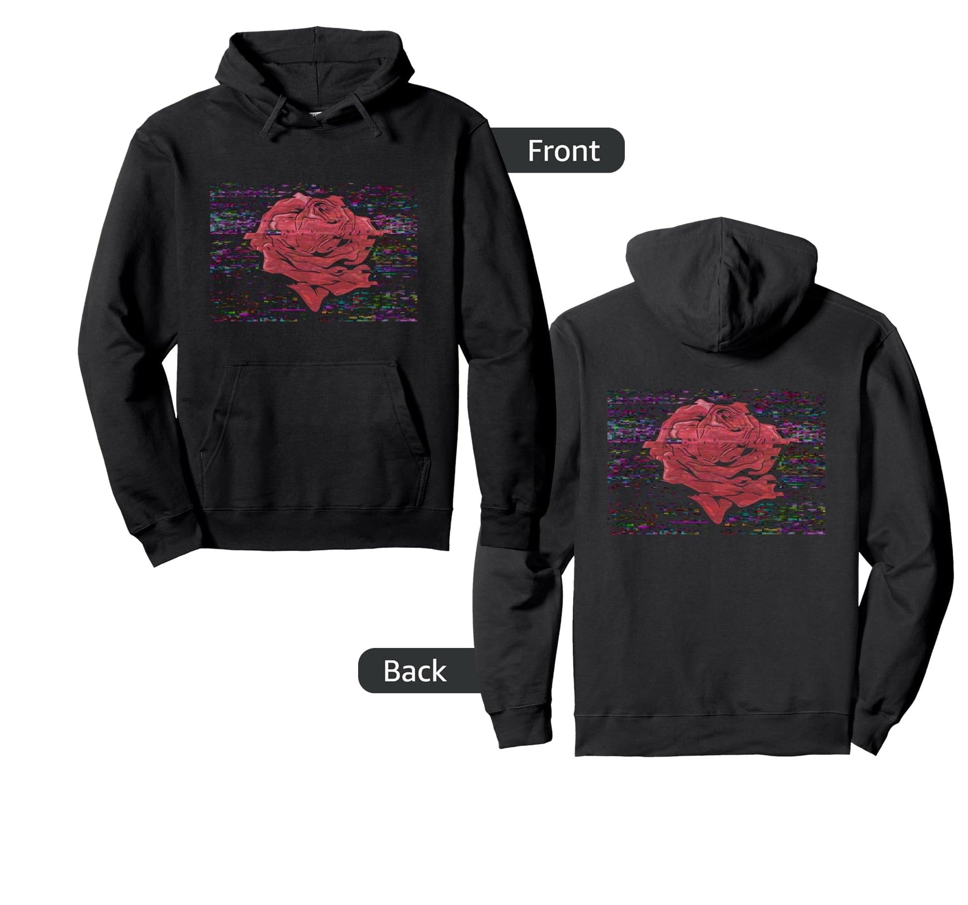 Red Pixelated Pixelated Flower Rose Hoodie - Aesthetic Graphic Unisex - T-Shirt, Sweatshirt, Hoodie