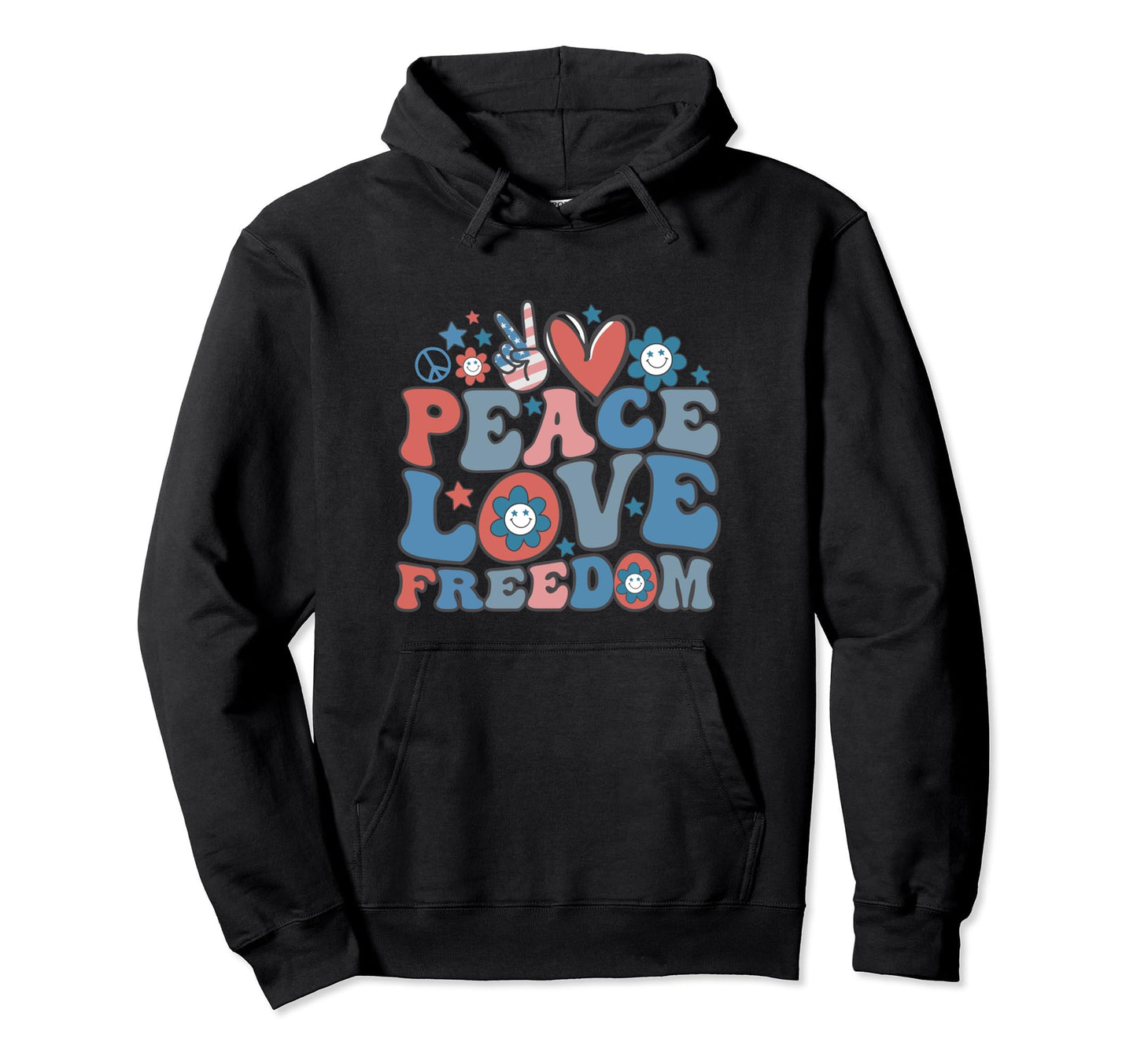 American 4Th July Peace Love Freedom Hoodie - Custom Art Print Men Women - T-Shirt, Sweatshirt, Hoodie
