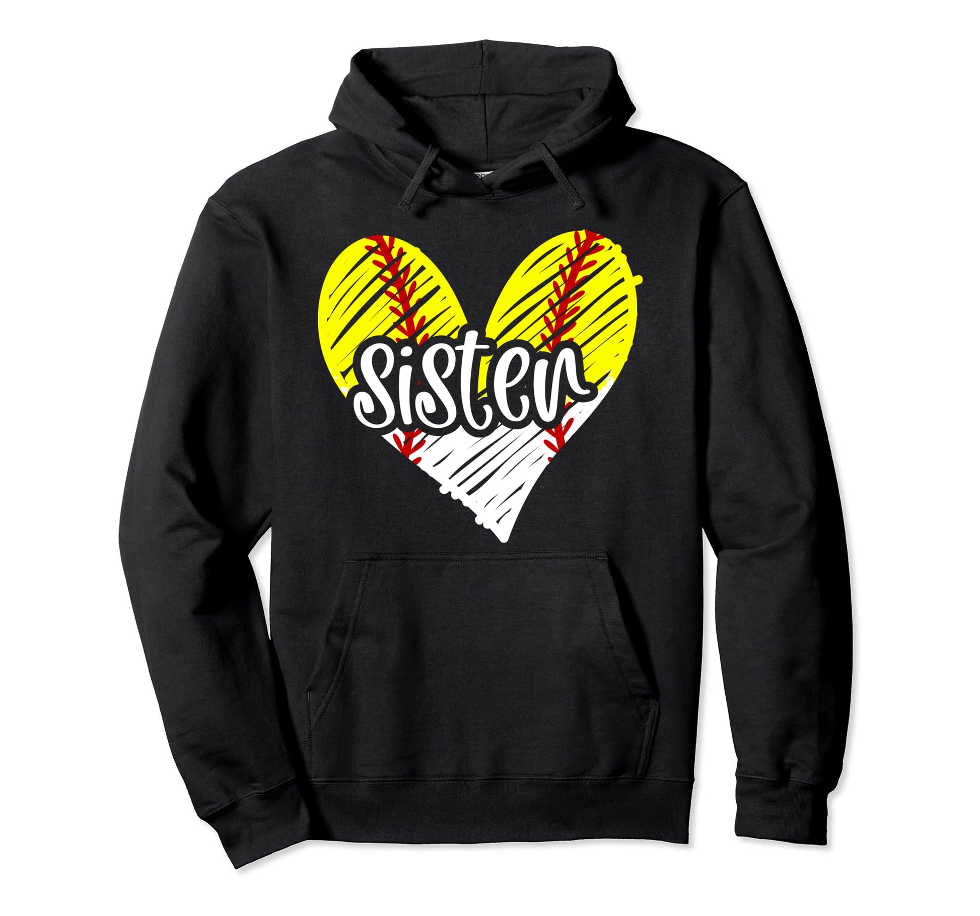 Softball Baseball Sister Heart Baseball Hoodie - Fun Novelty Design Unisex - T-Shirt, Sweatshirt, Hoodie