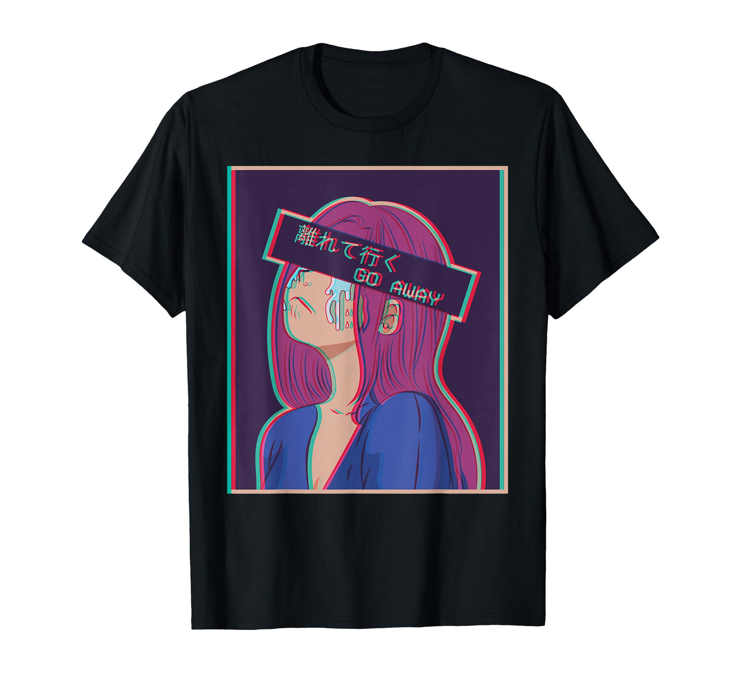 Go Away Sad Anime Japanese Vaporwave T-Shirt - Custom Art Print for Adults - T-Shirt, Sweatshirt, Hoodie