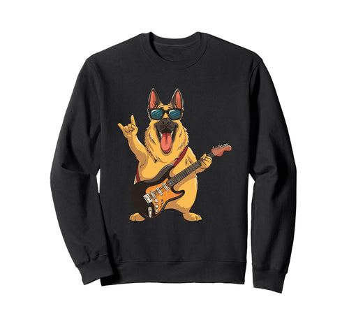 Funny Rock Dog German Shepherd Music Sweatshirt - Custom Art Print Unisex - T-Shirt, Sweatshirt, Hoodie