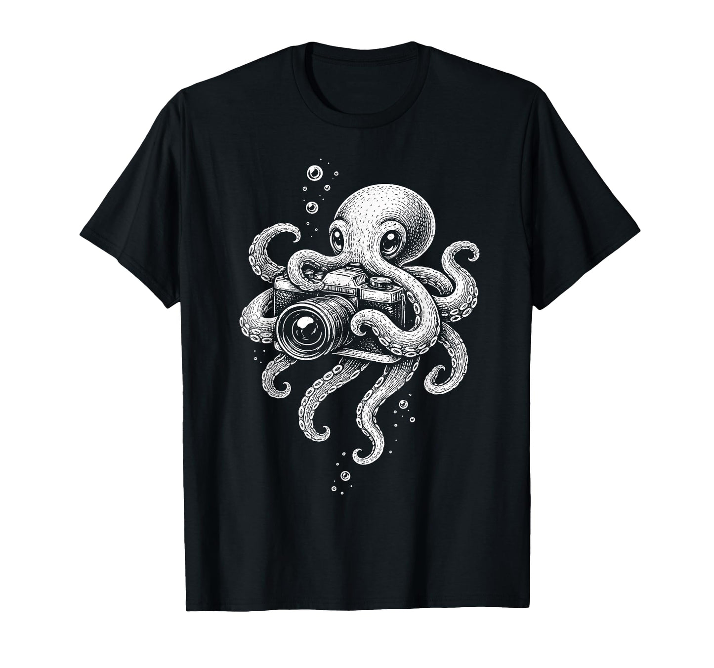 Camera Octopus Photographer Art T-Shirt - Fun Novelty Design Men Women - T-Shirt, Sweatshirt, Hoodie