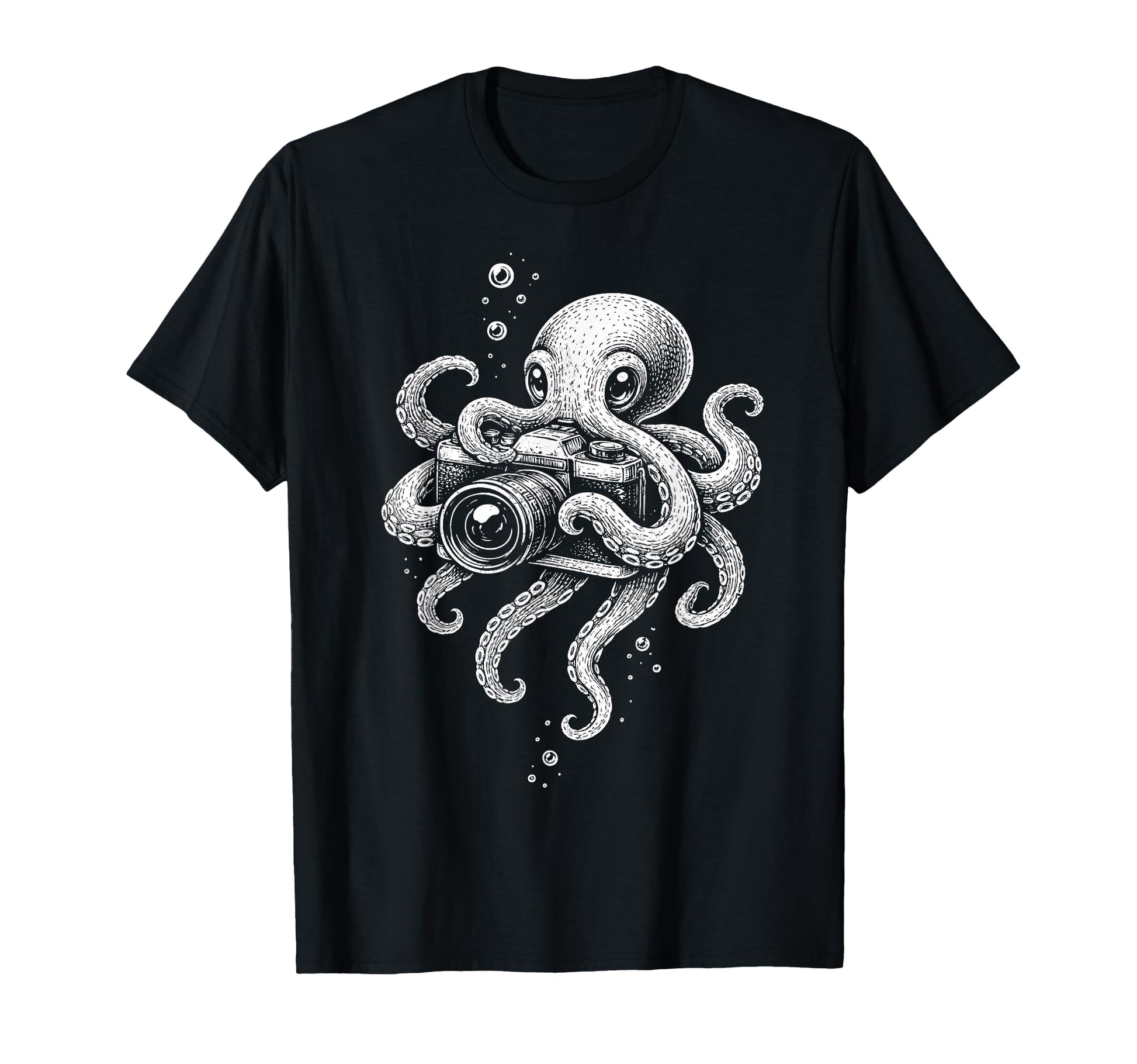 Camera Octopus Photographer Art T-Shirt - Fun Novelty Design Men Women - T-Shirt, Sweatshirt, Hoodie