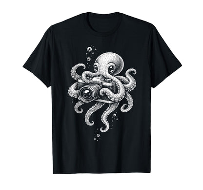 Camera Octopus Photographer Art T-Shirt - Fun Novelty Design Men Women - T-Shirt, Sweatshirt, Hoodie