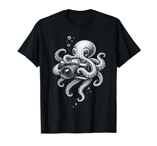 Camera Octopus Photographer Art T-Shirt - Fun Novelty Design Men Women - T-Shirt, Sweatshirt, Hoodie