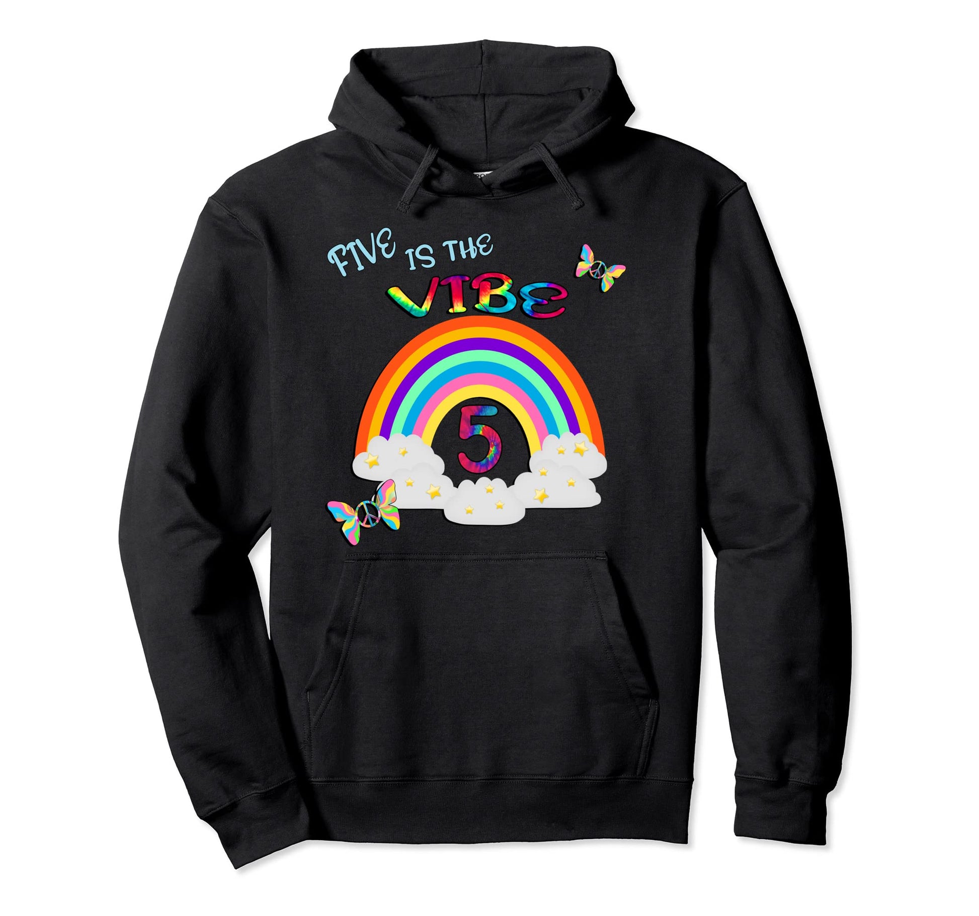 5Th Birthday Rainbows Five Birthday Hoodie - Graphic Print Unisex - T-Shirt, Sweatshirt, Hoodie
