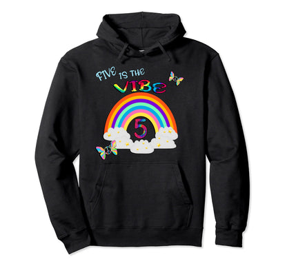 5Th Birthday Rainbows Five Birthday Hoodie - Graphic Print Unisex - T-Shirt, Sweatshirt, Hoodie