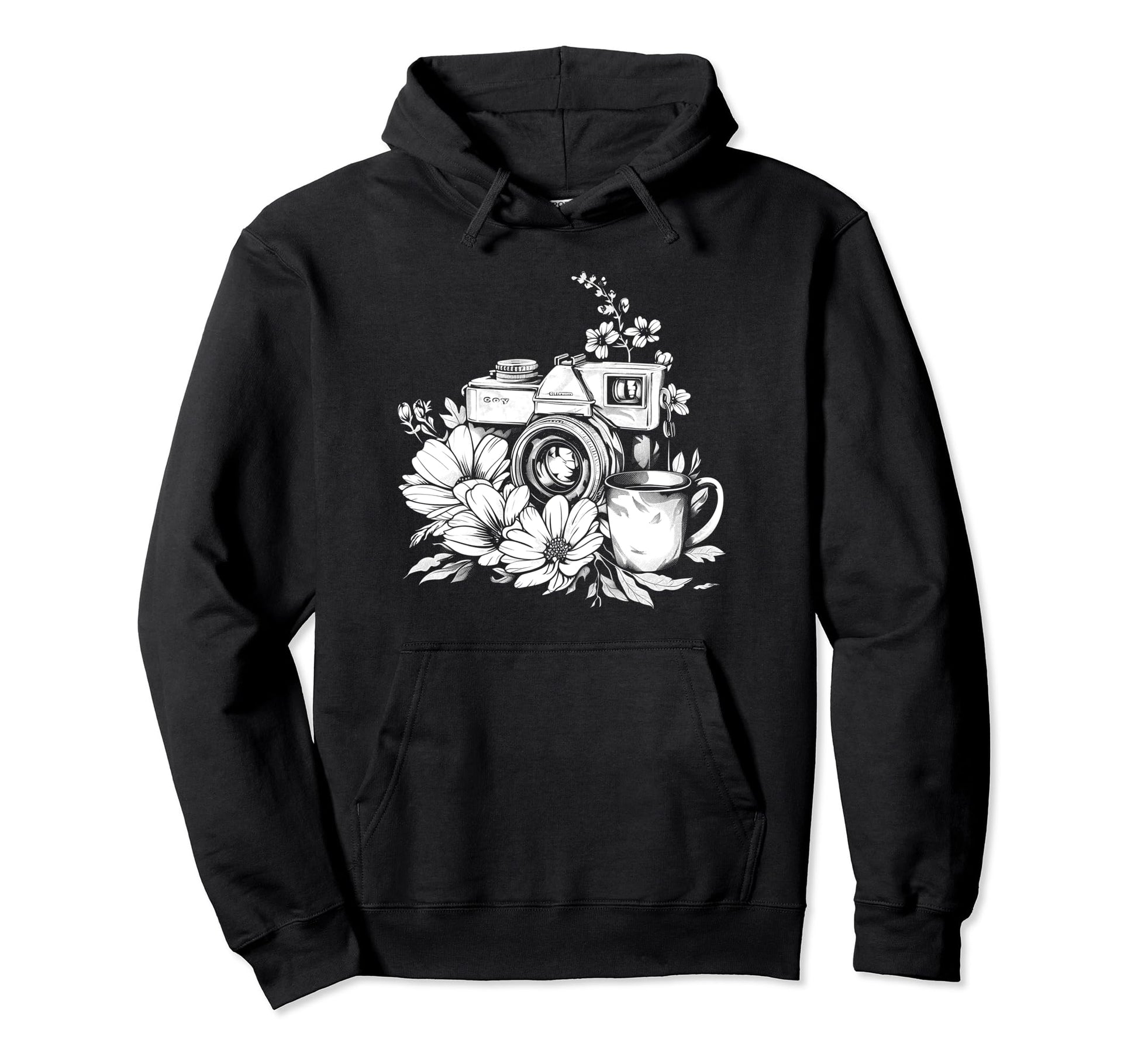Photographer Coffee Camera Flowers Hoodie - Fun Novelty Design Unisex - T-Shirt, Sweatshirt, Hoodie