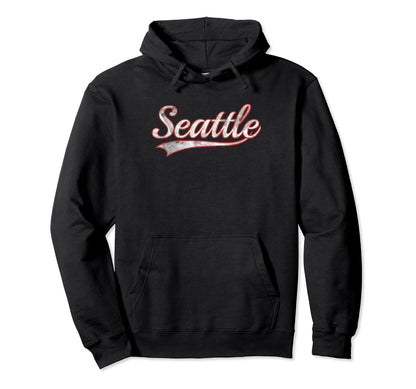 Seattle Varsity Distressed Throwback Hoodie - Unique Graphic Unisex - T-Shirt, Sweatshirt, Hoodie