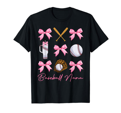 Funny Baseball Nana Era Bows T-Shirt - Minimalist Print for Adults - T-Shirt, Sweatshirt, Hoodie