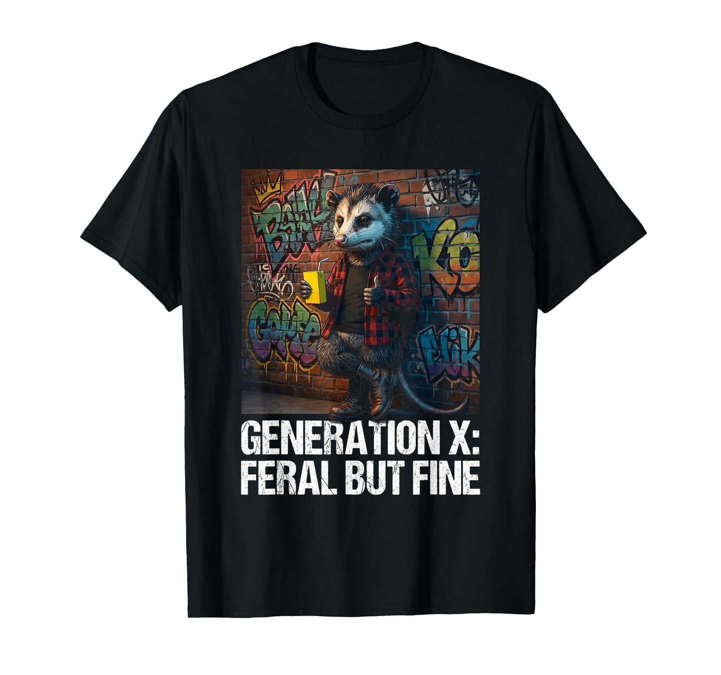 Generation X Feral But Fine Possum T-Shirt - Unique Graphic for Adults - T-Shirt, Sweatshirt, Hoodie