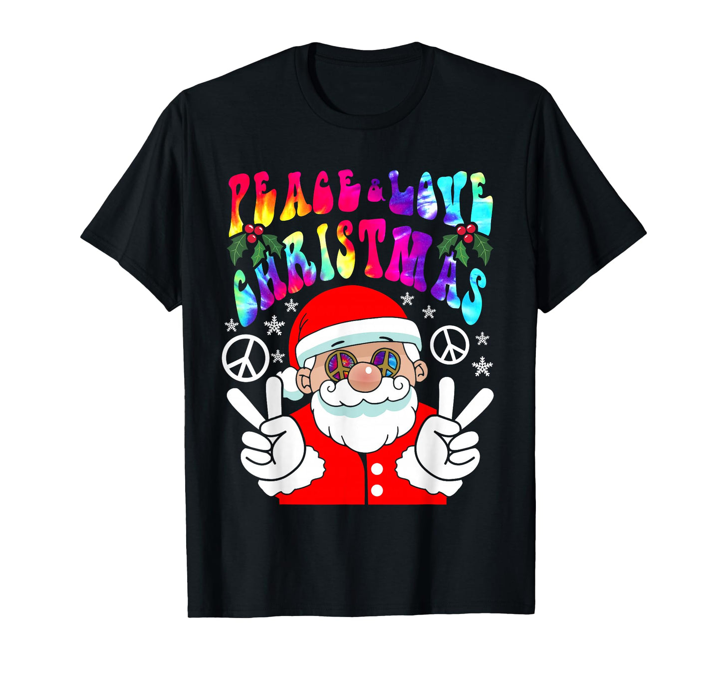 Hippie Santa Peace Love Rainbow Groovy T-Shirt - Unique Graphic Unisex - T-Shirt, Sweatshirt, Hoodie