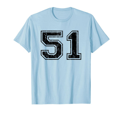 Number 51 Varsity Distressed Sport T-Shirt - Minimalist Print for Adults - T-Shirt, Sweatshirt, Hoodie