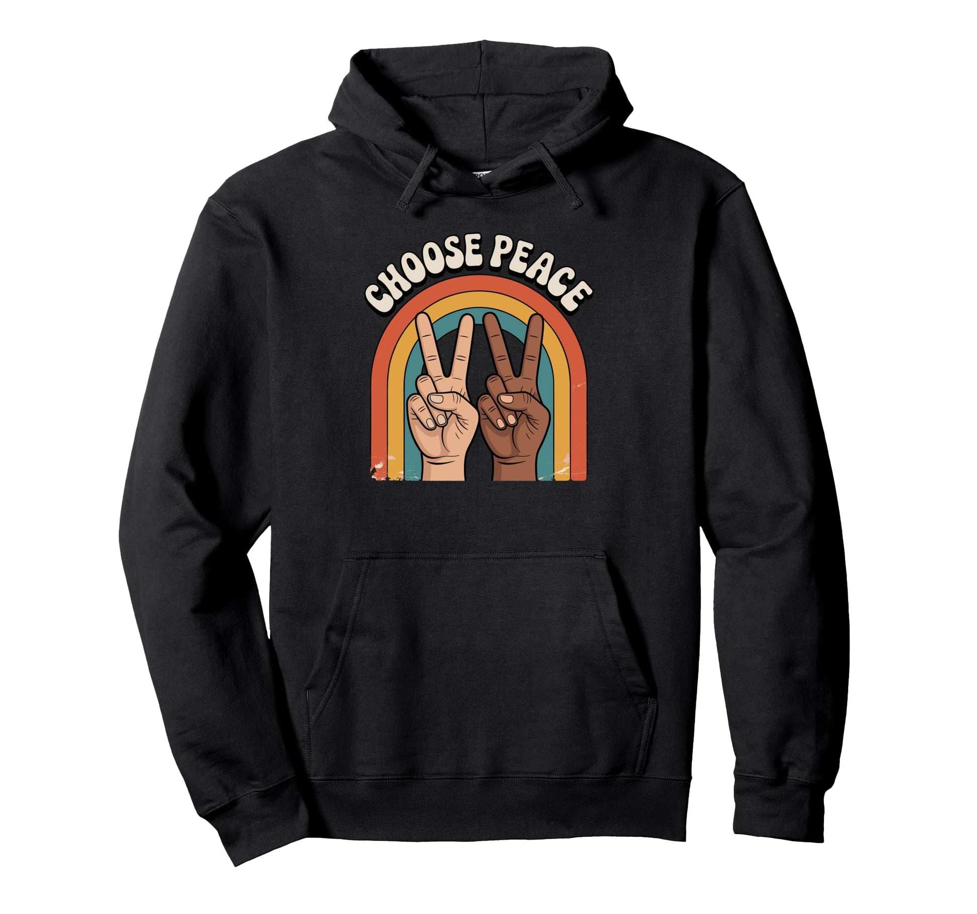 Rainbow Peace Sign Hands Hoodie - Casual Everyday Wear Unisex - T-Shirt, Sweatshirt, Hoodie